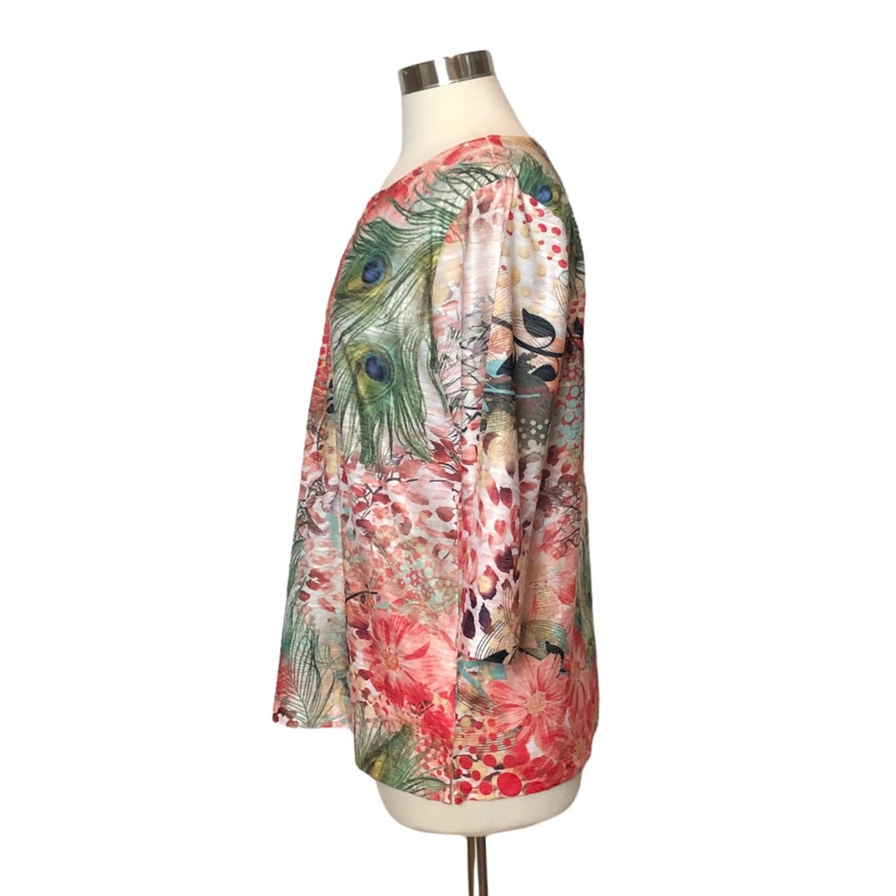 Blue Mood Floral & Peacock Feathers Top - Picture 2 of 13